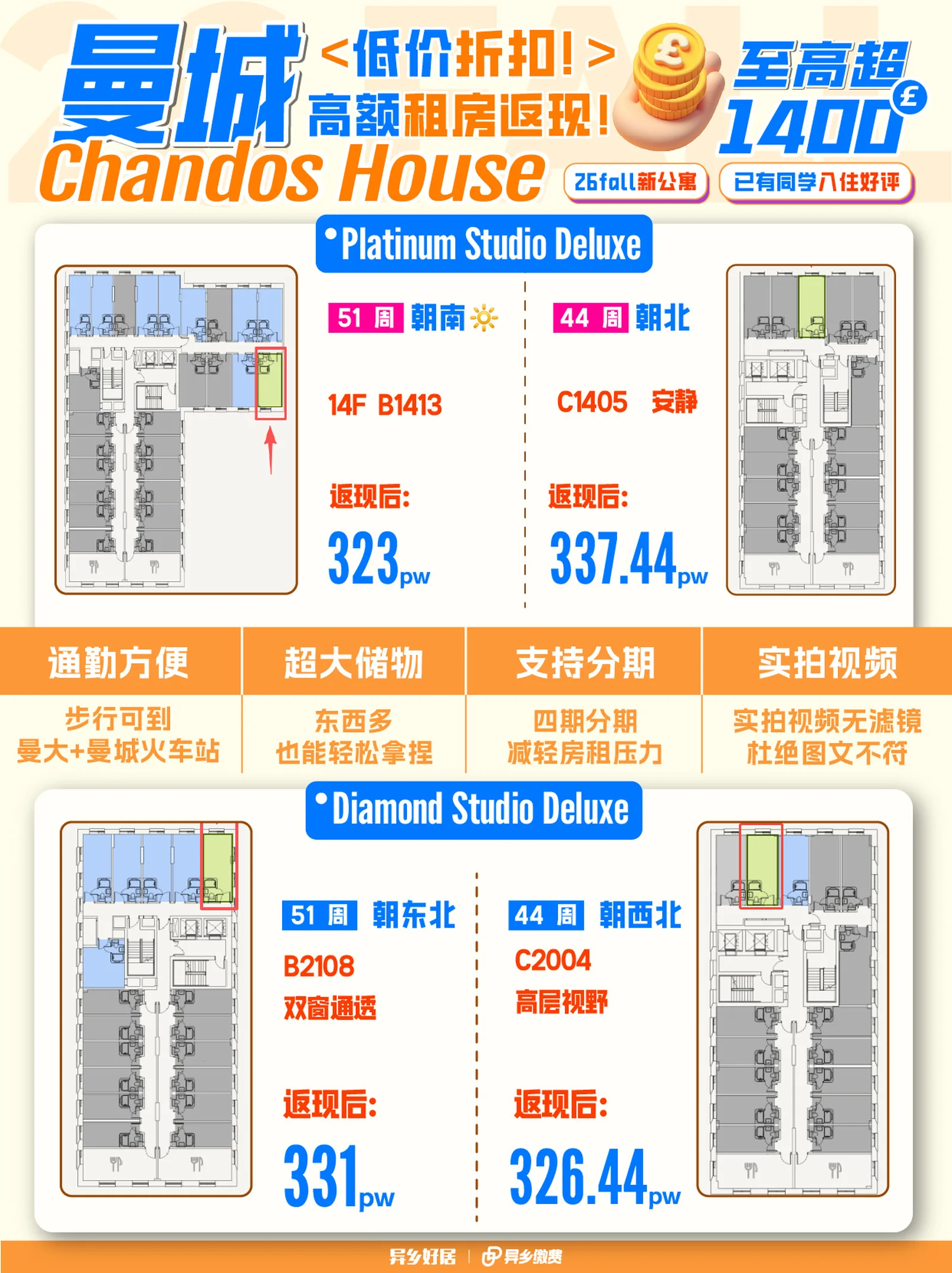 曼城租房✅Chandos House新公寓🔥高额返现至高£1400