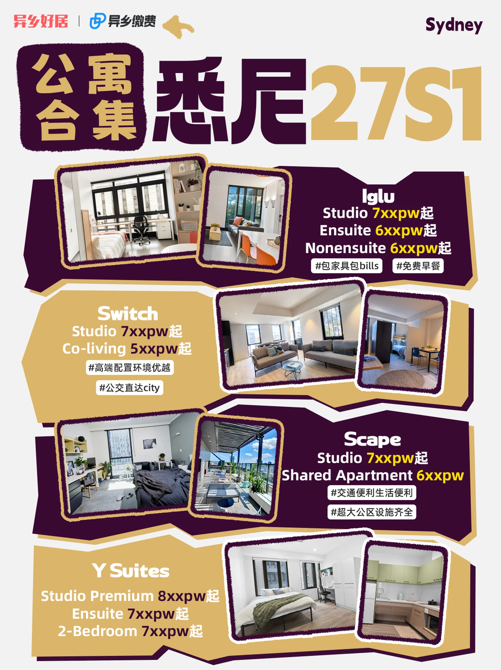 悉尼租房|悉尼27S1租房看这篇就够了!公寓合集📋