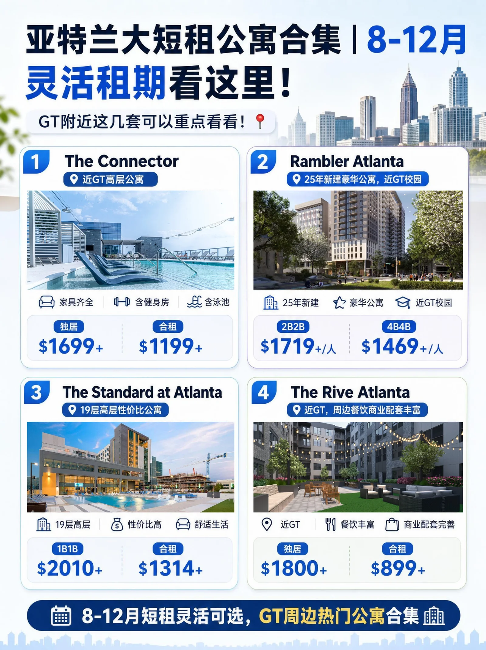 亚特兰大租房❗GT周边$899起/月公寓合集!