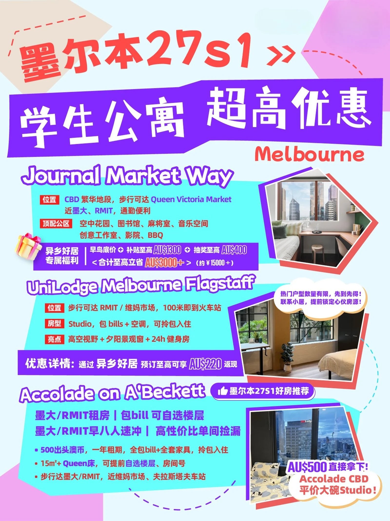 墨尔本租房｜三大学生公寓精选✨都步行到校