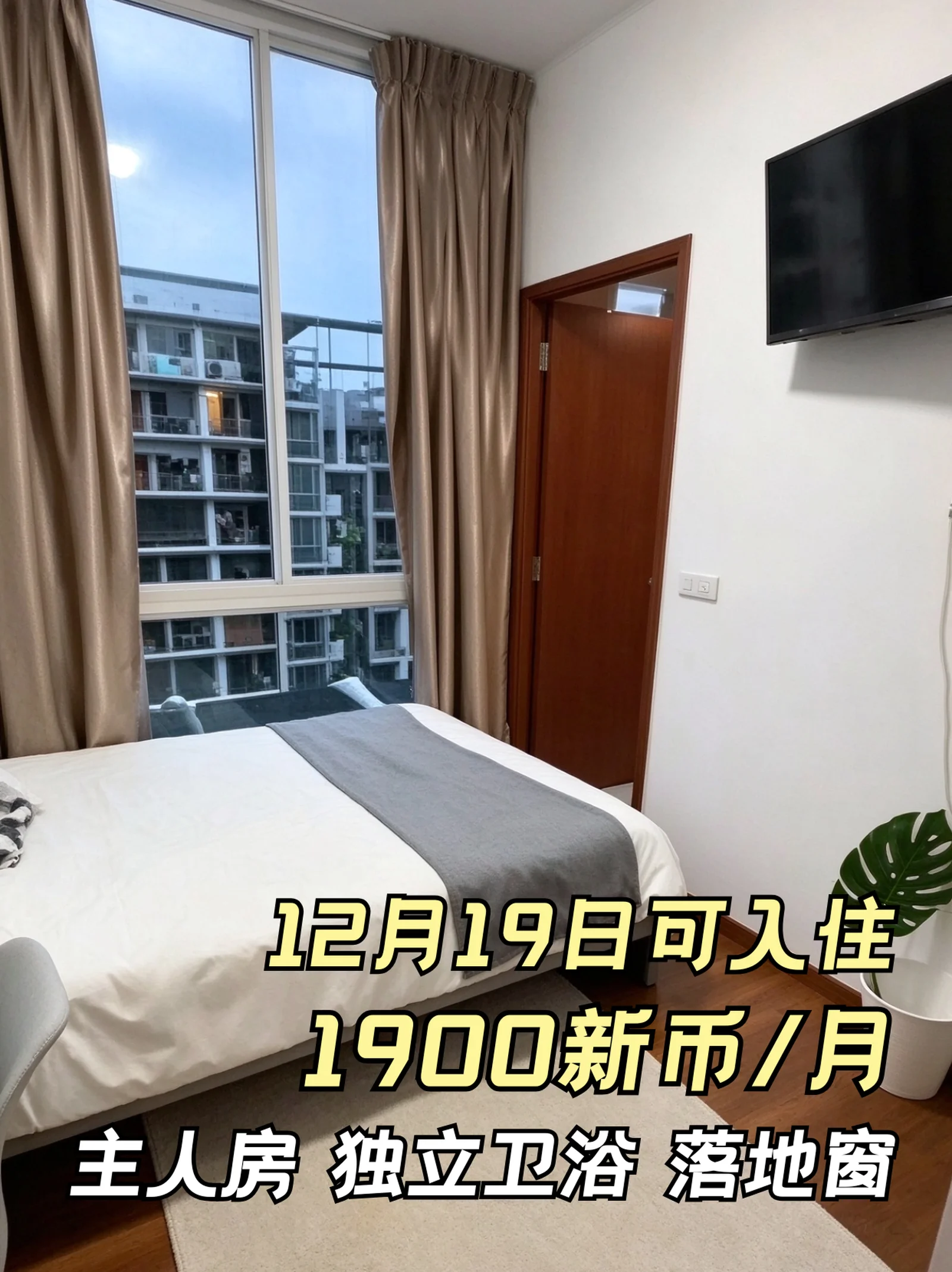 新加坡租房|1900新币主人房 落地窗 近校