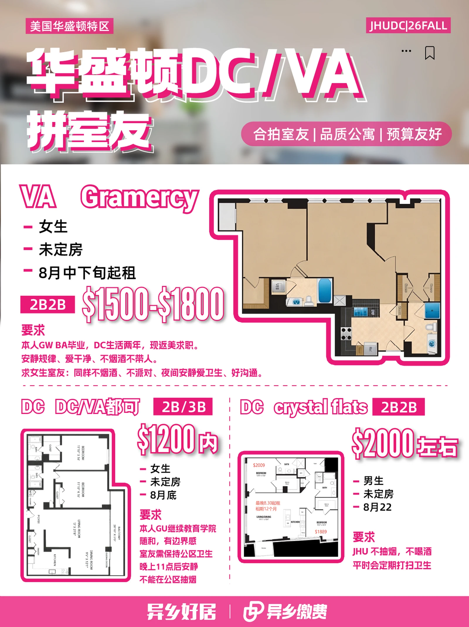 华盛顿特区🇺🇸 VA/DC拼室友 预算友好