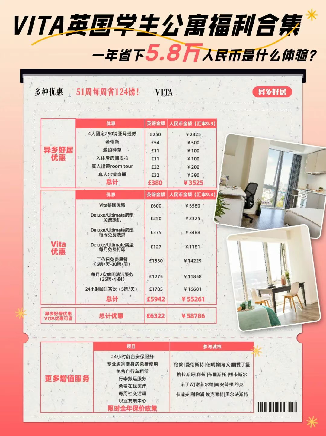 VITA英国学生公寓福利合集｜一年省下 5.8 万人民币是什么体验？-异乡好居