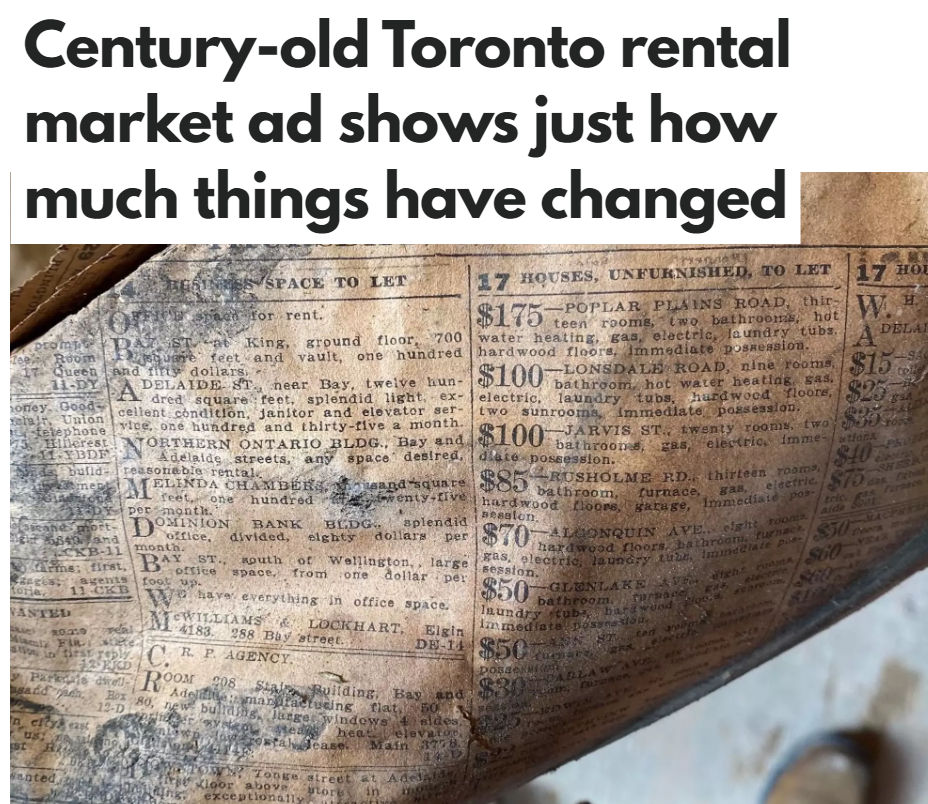 100年前多伦多租房广告曝光：租金价格扎心了 -异乡好居